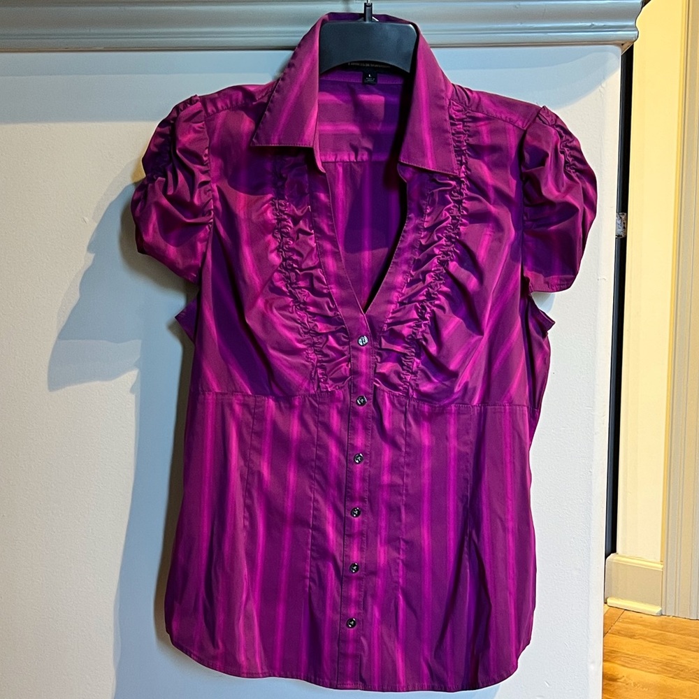 Ruched Cap Sleeved Fuchia Blouse